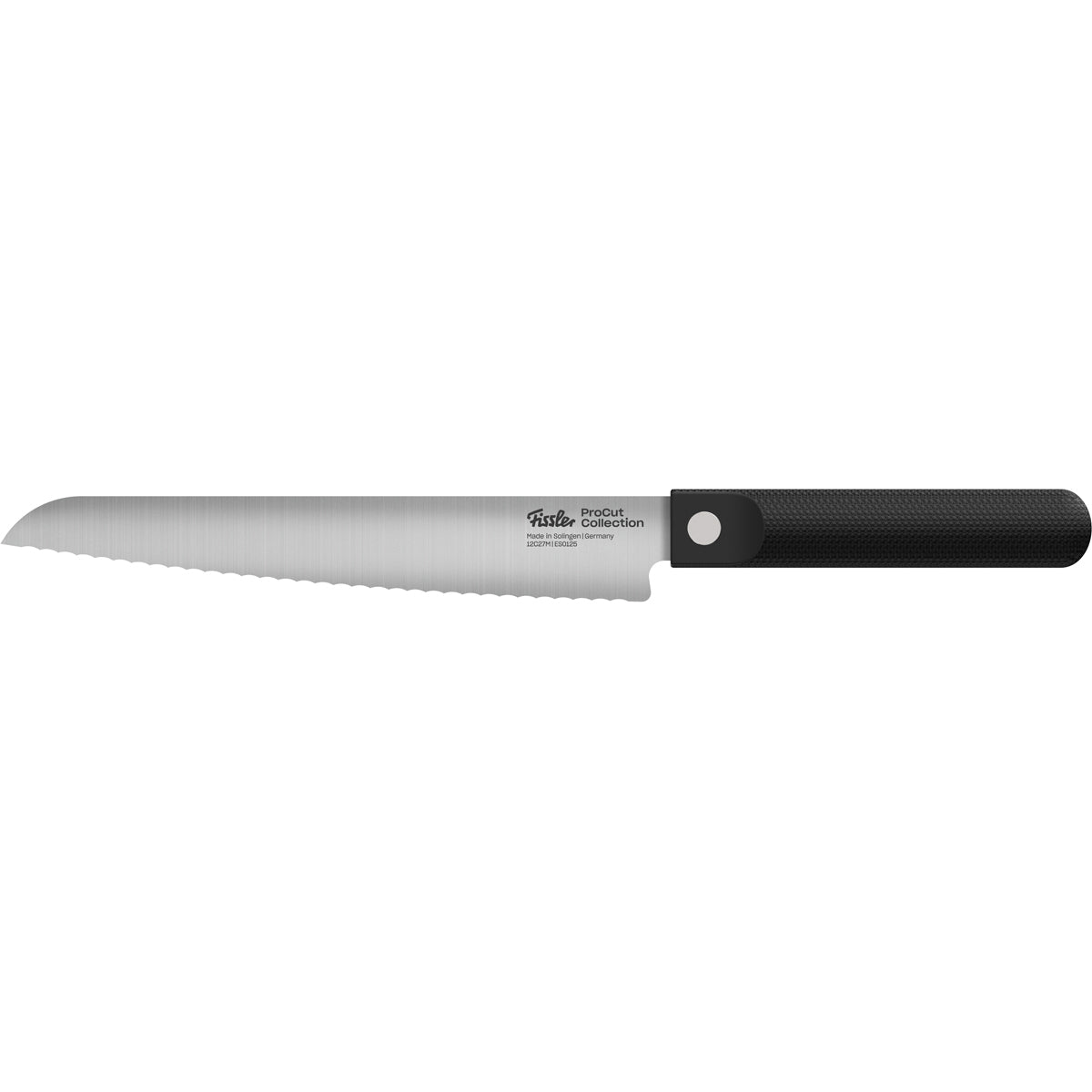 The Fissler ProCut Brotmesser 21 cm, crafted by Fissler—Germany’s heritage brand since 1845—showcases a finely serrated, extra-hardened silver steel blade and an ergonomically textured black handle. Set against a white background, this bread knife reflects Fissler’s tradition of precision engineering, durability, and timeless design in premium kitchen accessories.