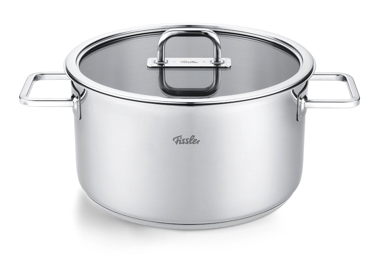 Fissler Viseo® Pro 5-teiliges Topfset, Premium-Edelstahl 18/10, zwei Griffe, Glasdeckel, ikonisches Fissler-Logo; Made in Germany.