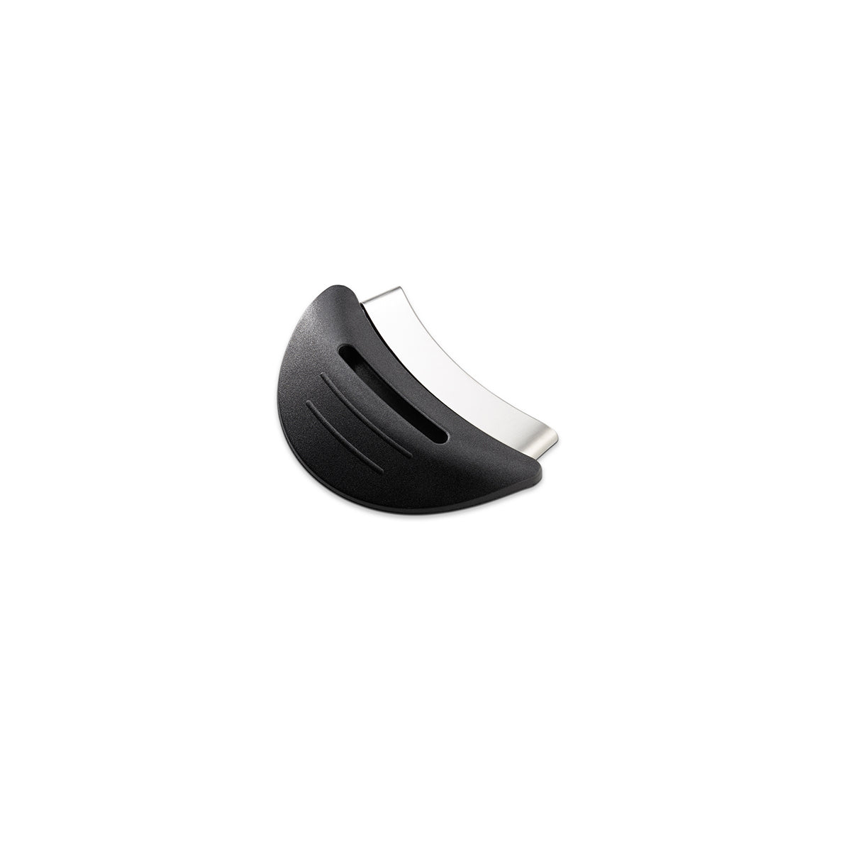 Fissler Intensa® 24 cm Herb Chopper: curved stainless steel, black ergonomic handle with two finger grips for precise chopping.