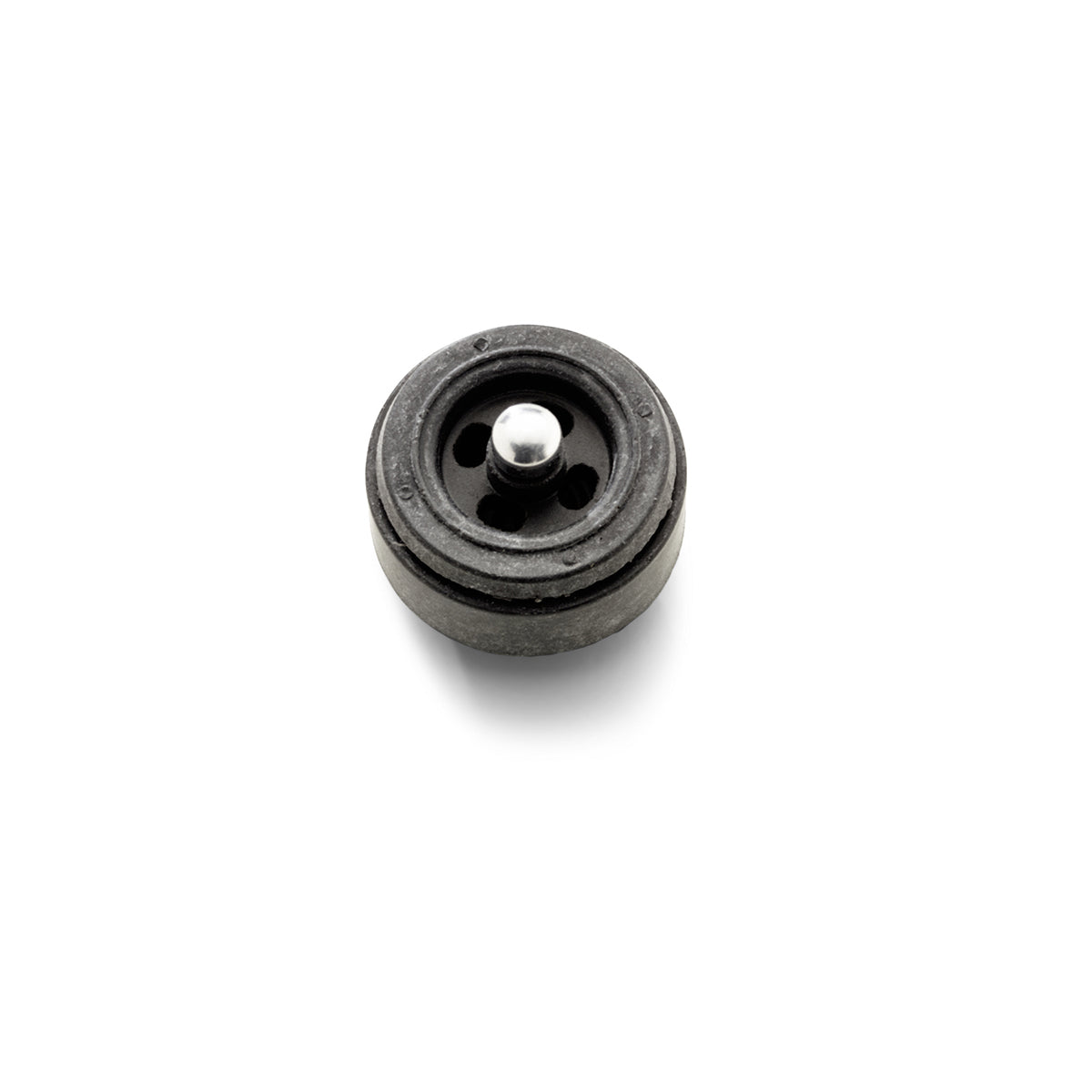 Fissler Unimatik® silicone valve for pressure cookers, with metal core and three holes, on a white background.