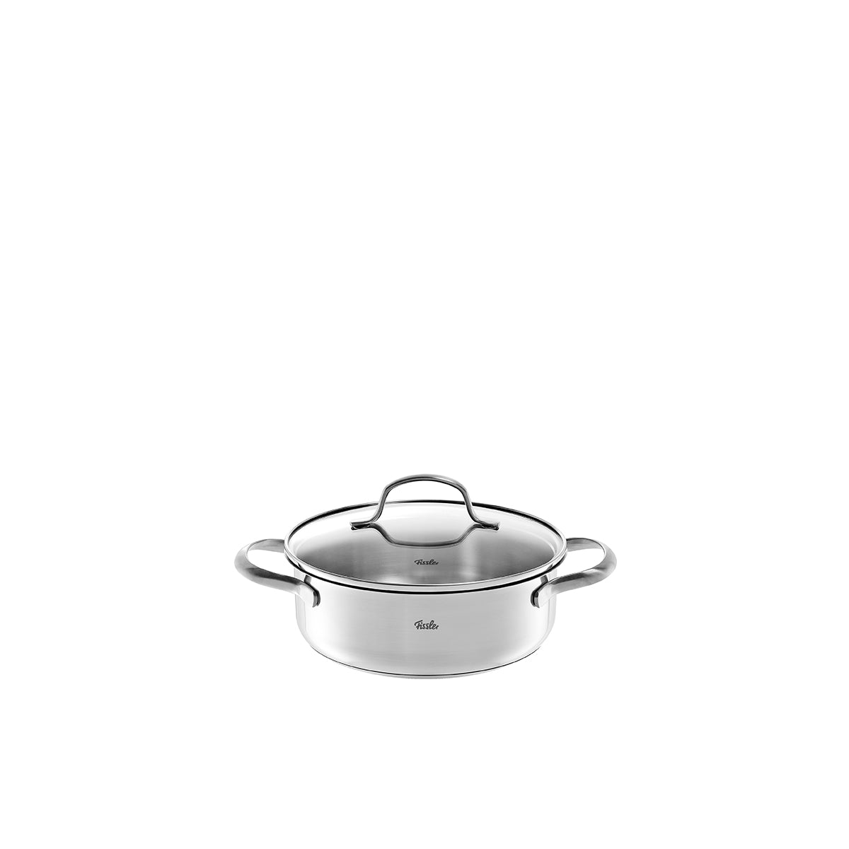 Fissler San Francisco Premium Casserole Pot in 18/10 Stainless Steel, Glass Lid, suitable for induction; German precision and timeless design.