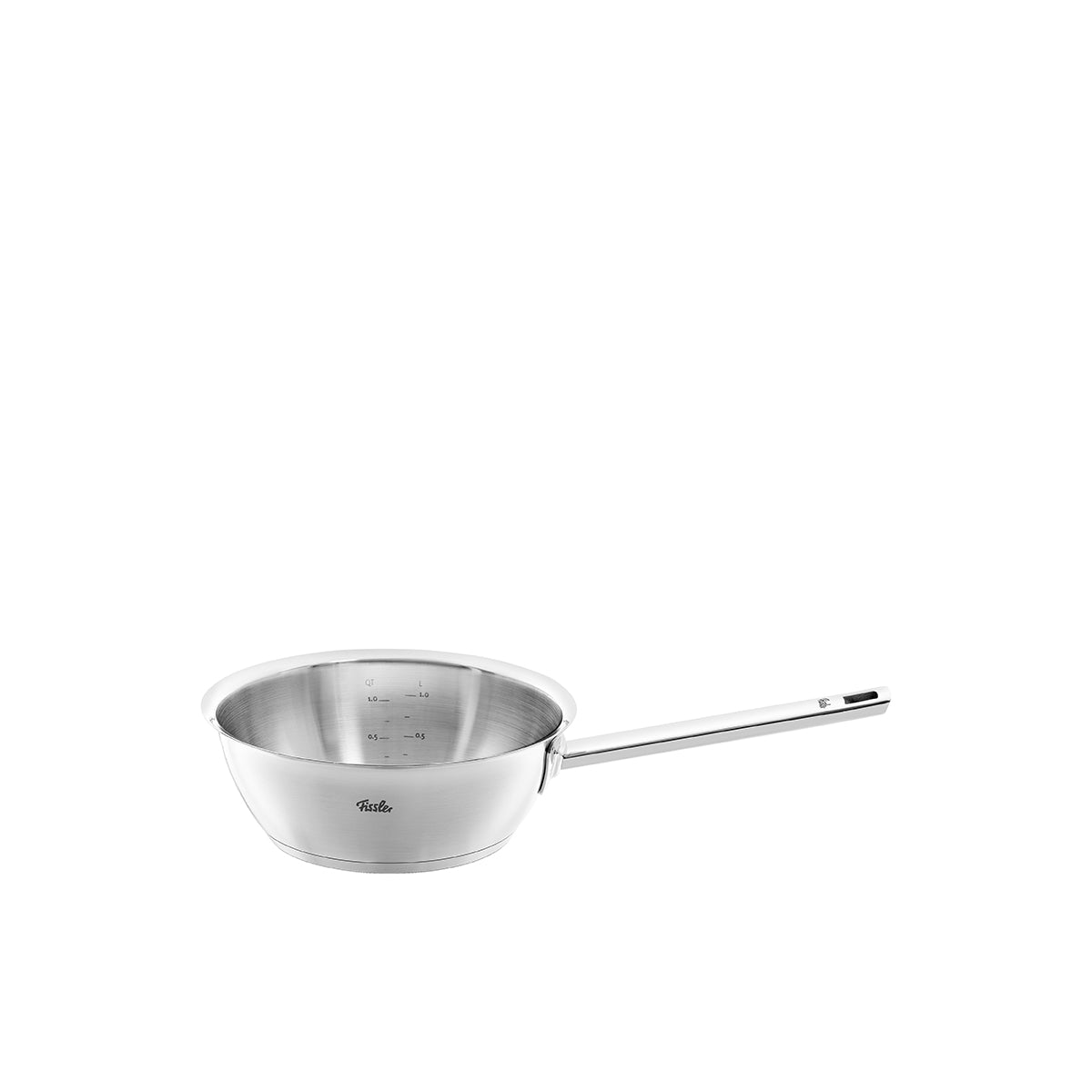 Premium stainless steel Fissler Original-Profi Collection® Sauteuse 20cm with interior measurement markings, reflecting our heritage of German precision engineering and timeless design.