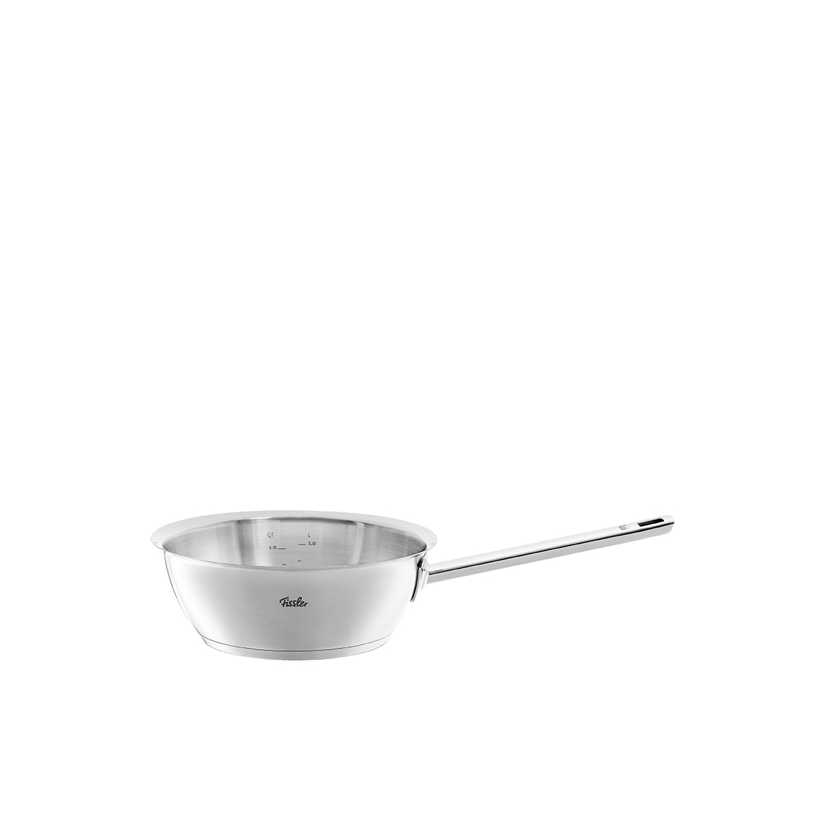 Fissler Original-Profi Collection® 20 cm Edelstahl-Sauteuse mit Maßmarkierungen im Inneren und präziser deutscher Qualität.