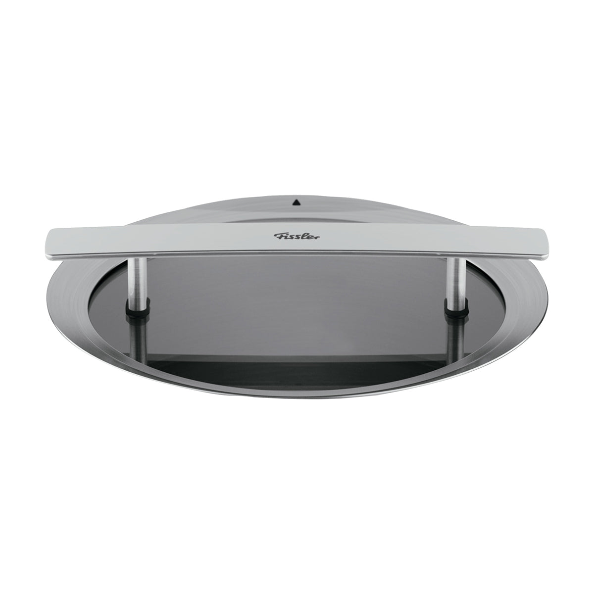 Fissler Phi Glass Lid 24 cm, stainless steel and glass, with logo handle - timeless German design for Cooking Pot. Top view.