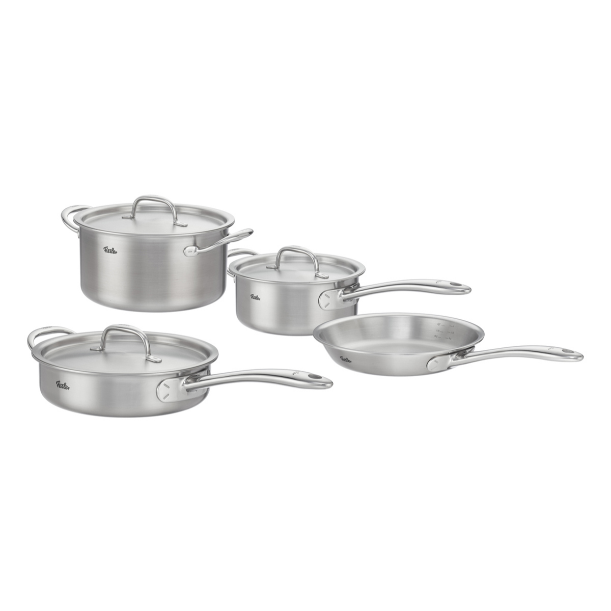 Das 4-teilige Fissler M5 Pro-Ply®-Set mit Metalldeckeln steht für unser präzisionsgefertigtes, nachhaltig hergestelltes Edelstahl-Kochgeschirr – seit 1845 „Made in Germany“. Diese zeitlose Kollektion umfasst zwei robuste Töpfe mit passenden Deckeln, einen Topf mit Deckel und eine vielseitige Bratpfanne. Jedes Teil verfügt über lange, ergonomische Griffe für Komfort und Kontrolle und vereint Langlebigkeit mit innovativem Design. Alle Artikel sind induktionsgeeignet und ideal für moderne Küchen, die auf die