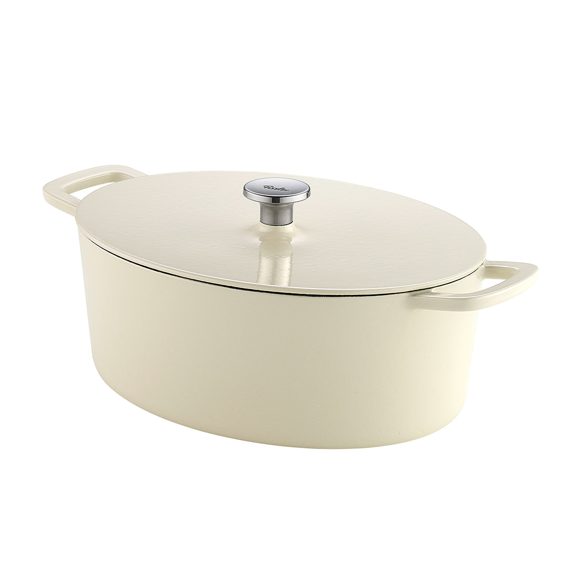 Fissler Moments ovaler Dutch Oven in Creme, mit zwei Griffen und Metallknopf - präzise gefertigt für energieeffizientes, stilvolles Kochen.